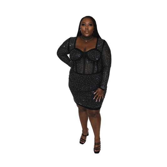 Black Rhinestone Dress - Calenthia's Boutique