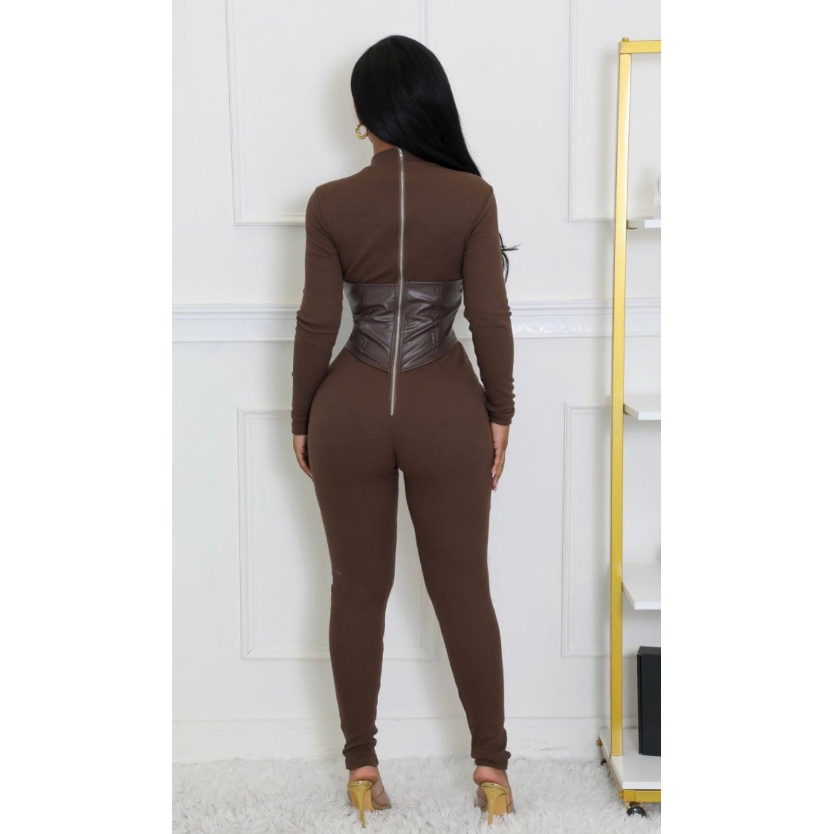 Brown Corset Jumpsuit - Calenthia's Boutique