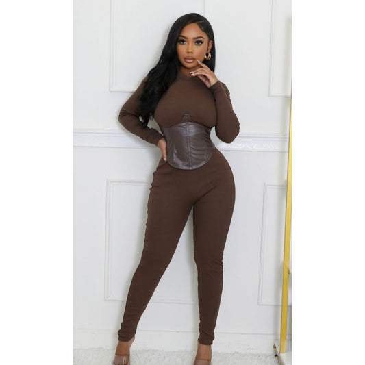 Brown Corset Jumpsuit - Calenthia's Boutique