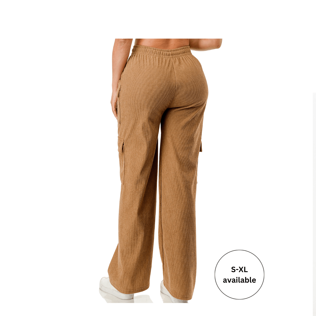 Khaki Corduroy Cargo Pants - Calenthia's Boutique