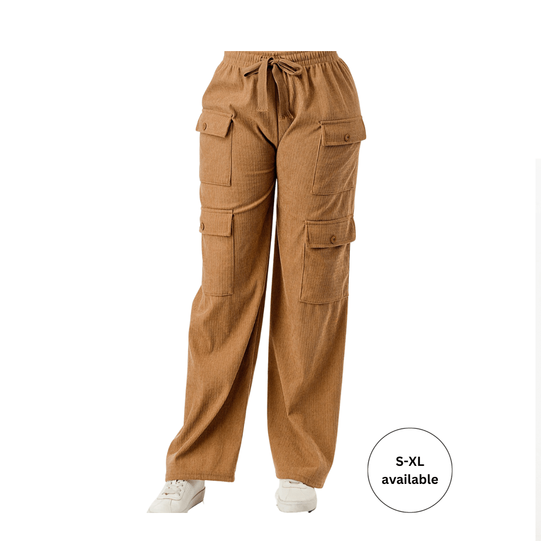 Khaki Corduroy Cargo Pants - Calenthia's Boutique