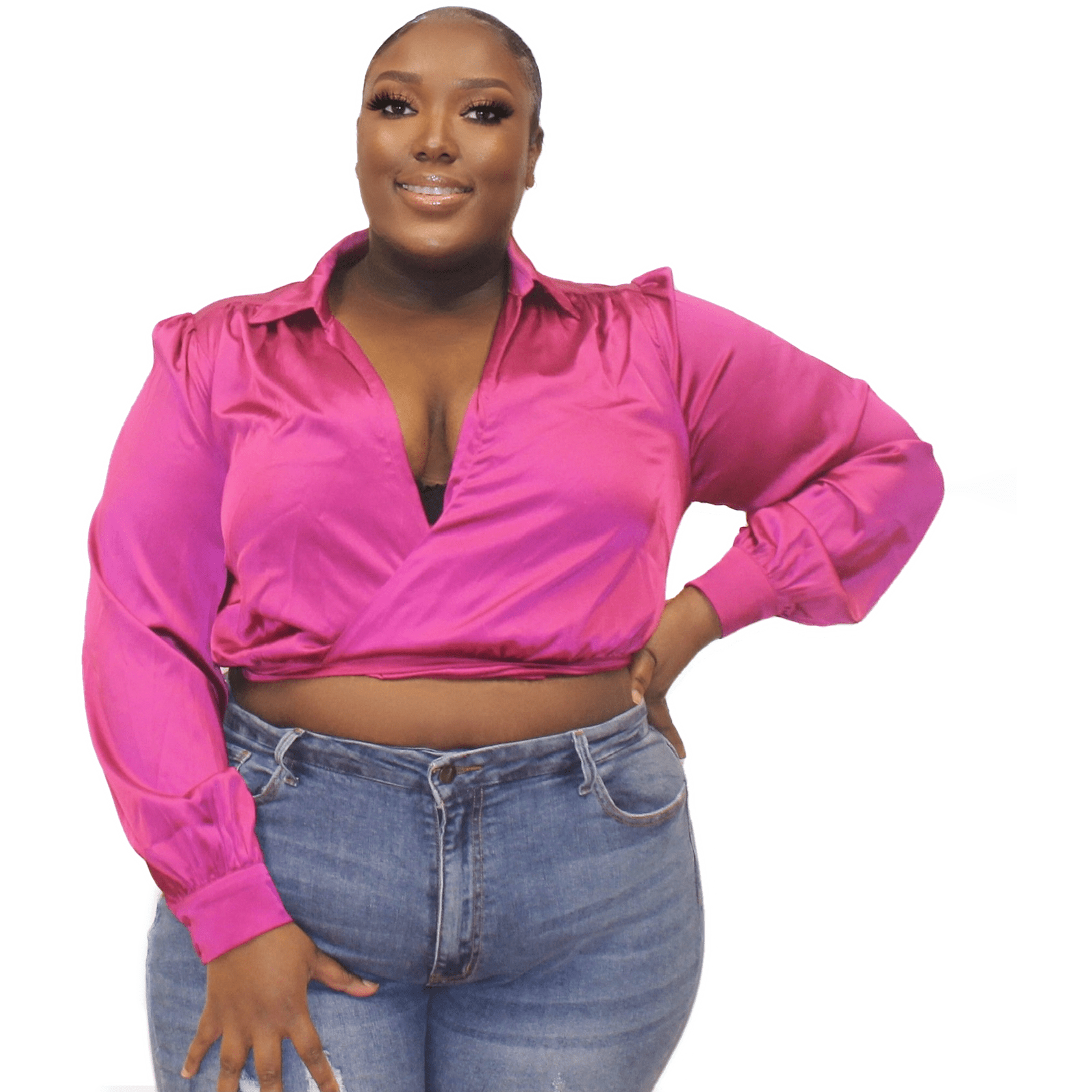 Magenta long sleeve satin top - Calenthia's Boutique