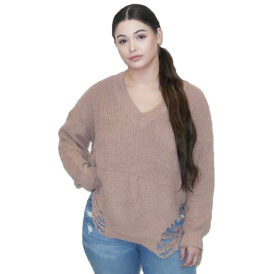 Nude Distressed Sweater - Calenthia's Boutique