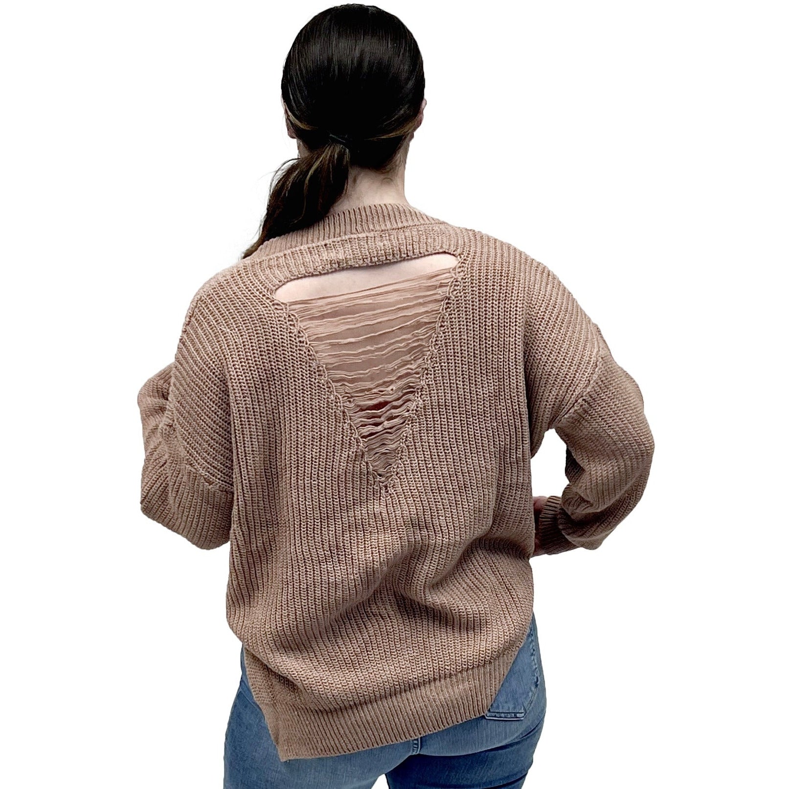 Nude Distressed Sweater - Calenthia's Boutique