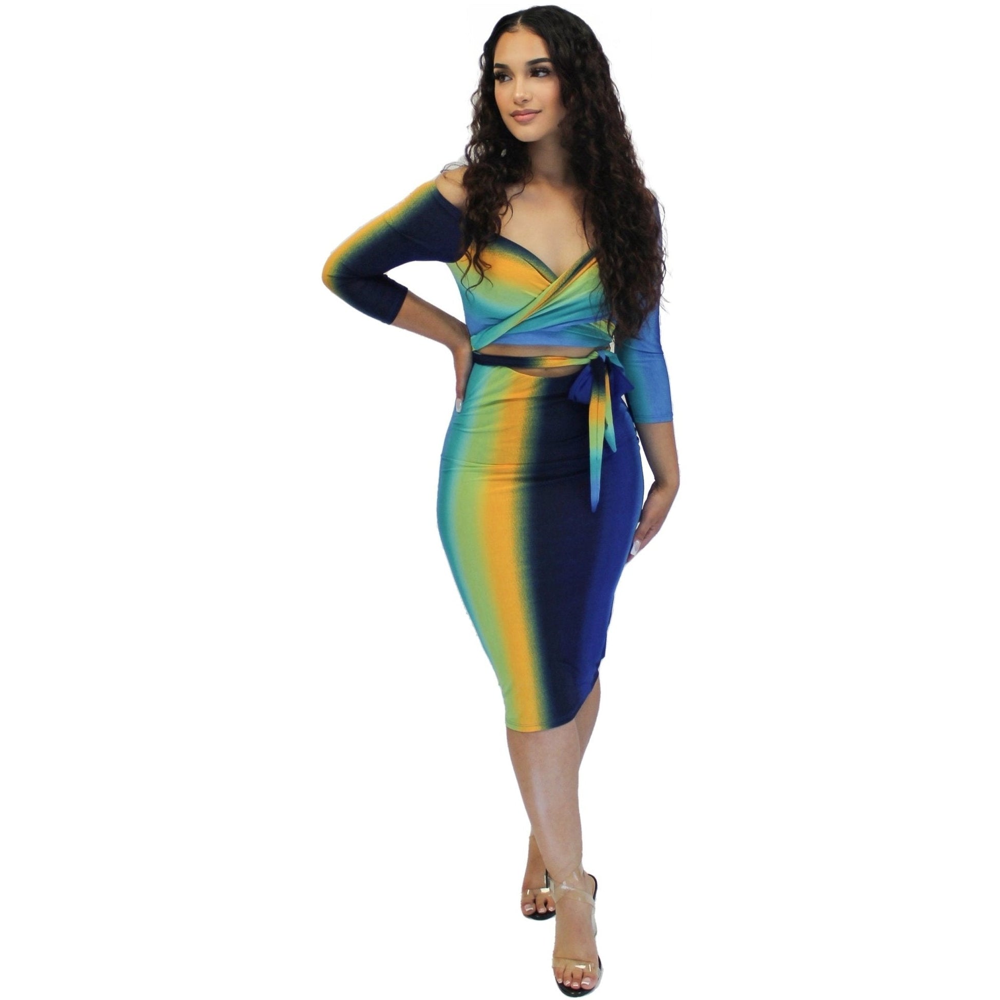 Off Shoulder Gradient Dress - Calenthia's Boutique